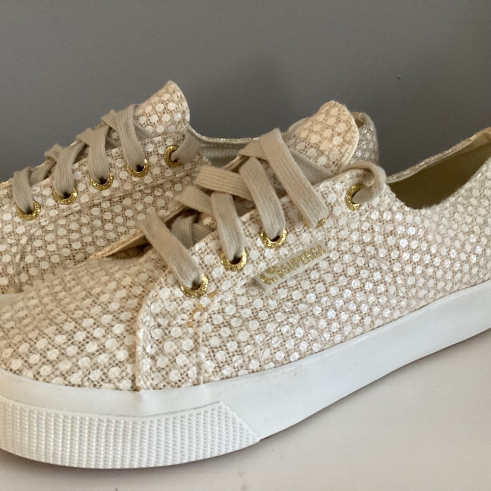 White Superga Platform Sneakers White & Gold 6 NWOT - Picture 4 of 7
